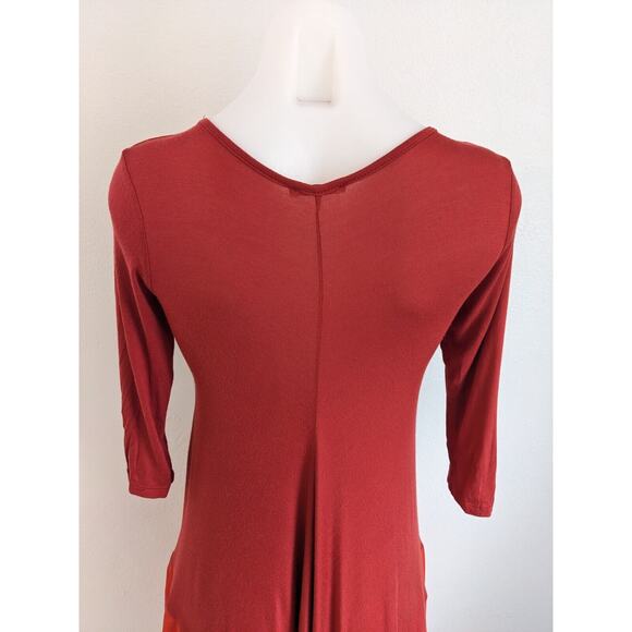 Ming Ming Size Medium Handkerchief Hem Shift Dress Red Orange Colorblock V Neck - Picture 11 of 13